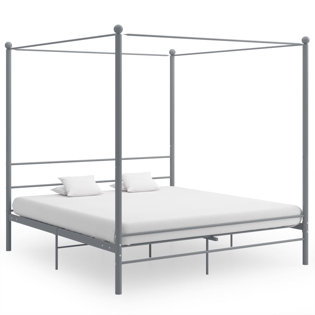 vidaXL Canopy Bed Grey Metal 200x200 cm