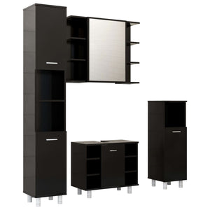 vidaXL 4-Piece Bathroom Furniture Set Black Engineered Wood