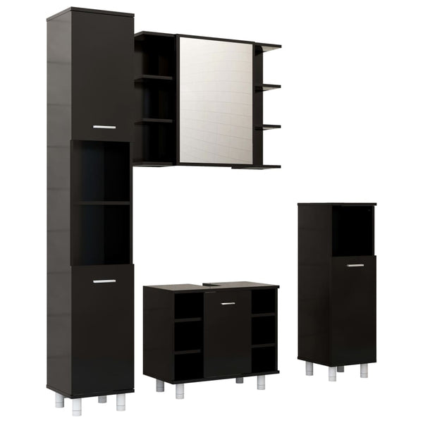 vidaXL 4-Piece Bathroom Furniture Set Black Engineered Wood