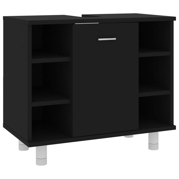 vidaXL 4-Piece Bathroom Furniture Set Black Engineered Wood