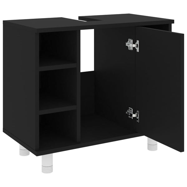 vidaXL 4-Piece Bathroom Furniture Set Black Engineered Wood