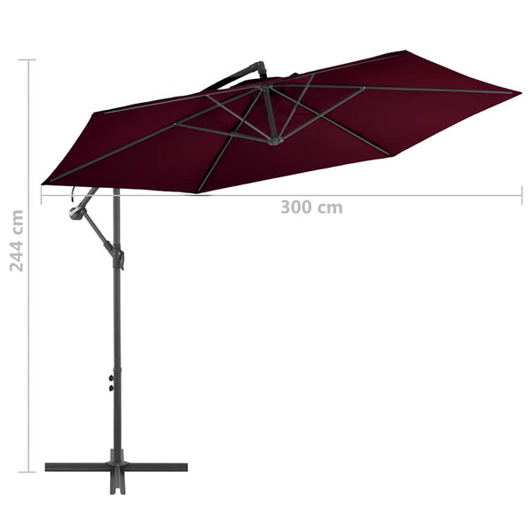 vidaXL Cantilever Umbrella with Aluminum Pole 300 cm Burgundy