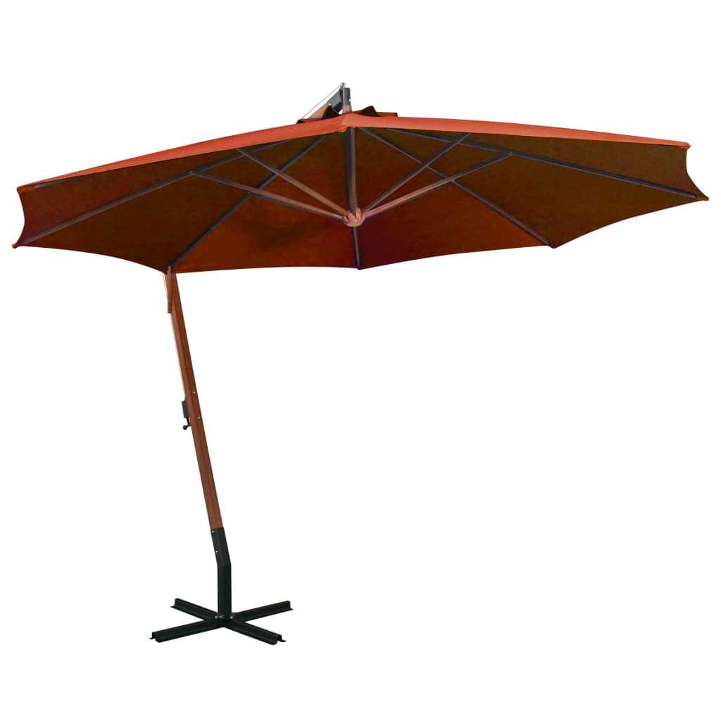 vidaXL Cantilever Parasol with Pole Terracotta 3.5x2.9 m Solid Fir Wood
