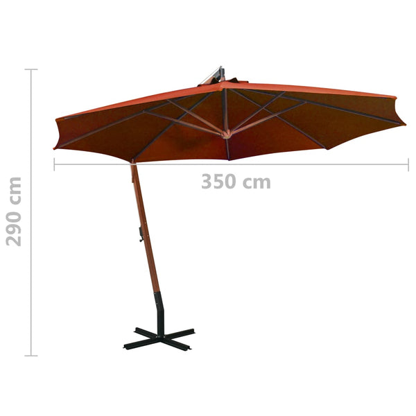 vidaXL Cantilever Parasol with Pole Terracotta 3.5x2.9 m Solid Fir Wood