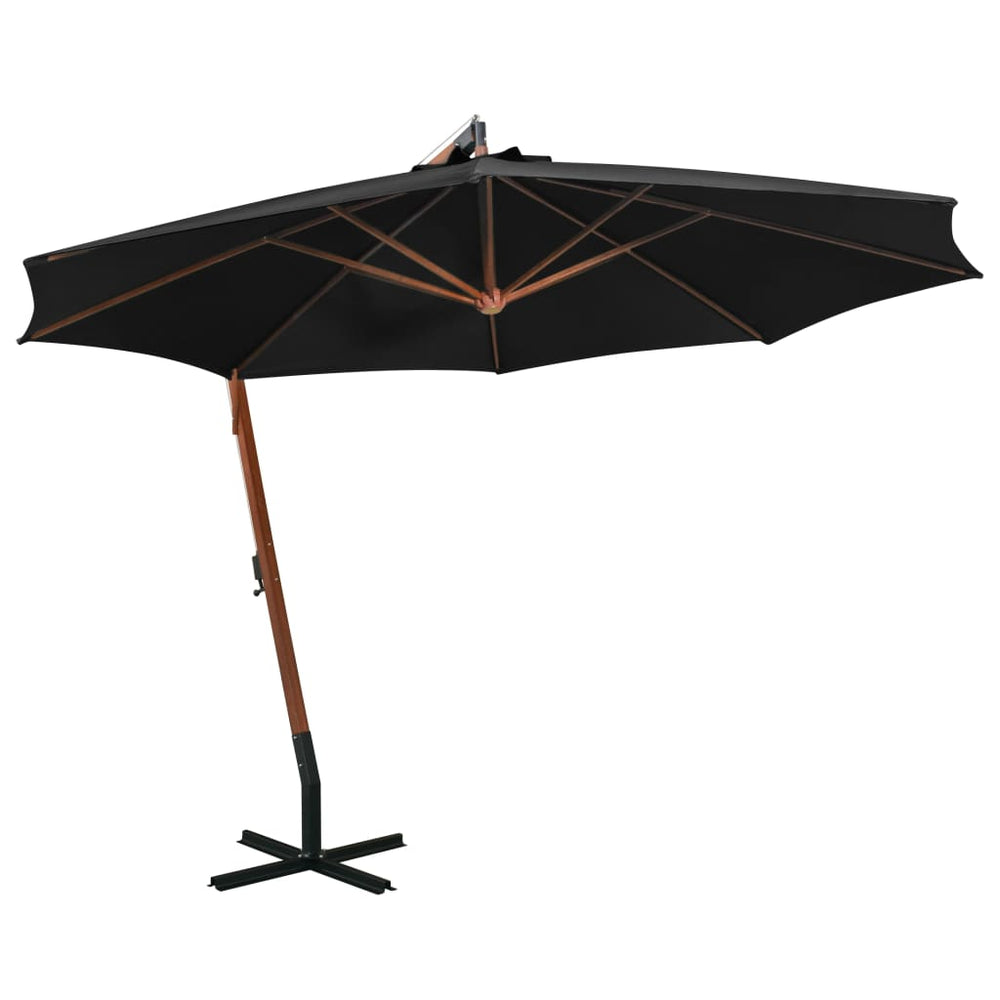 vidaXL Cantilever Parasol with Pole Black 3.5x2.9 m Solid Fir Wood
