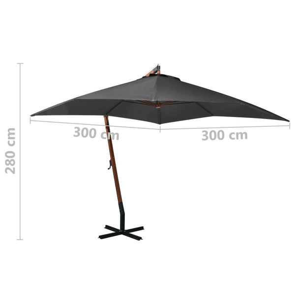 vidaXL Cantilever Parasol with Pole Anthracite 3x3 m Solid Fir Wood