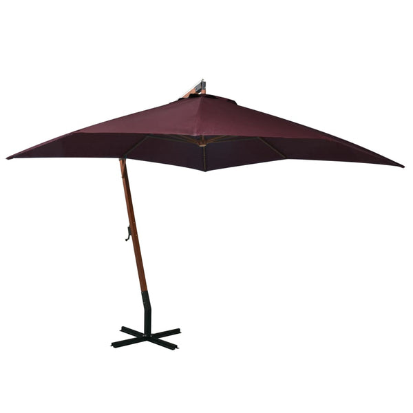 vidaXL Cantilever Parasol with Pole Claret Red 3x3 m Solid Fir Wood