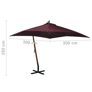 vidaXL Cantilever Parasol with Pole Claret Red 3x3 m Solid Fir Wood