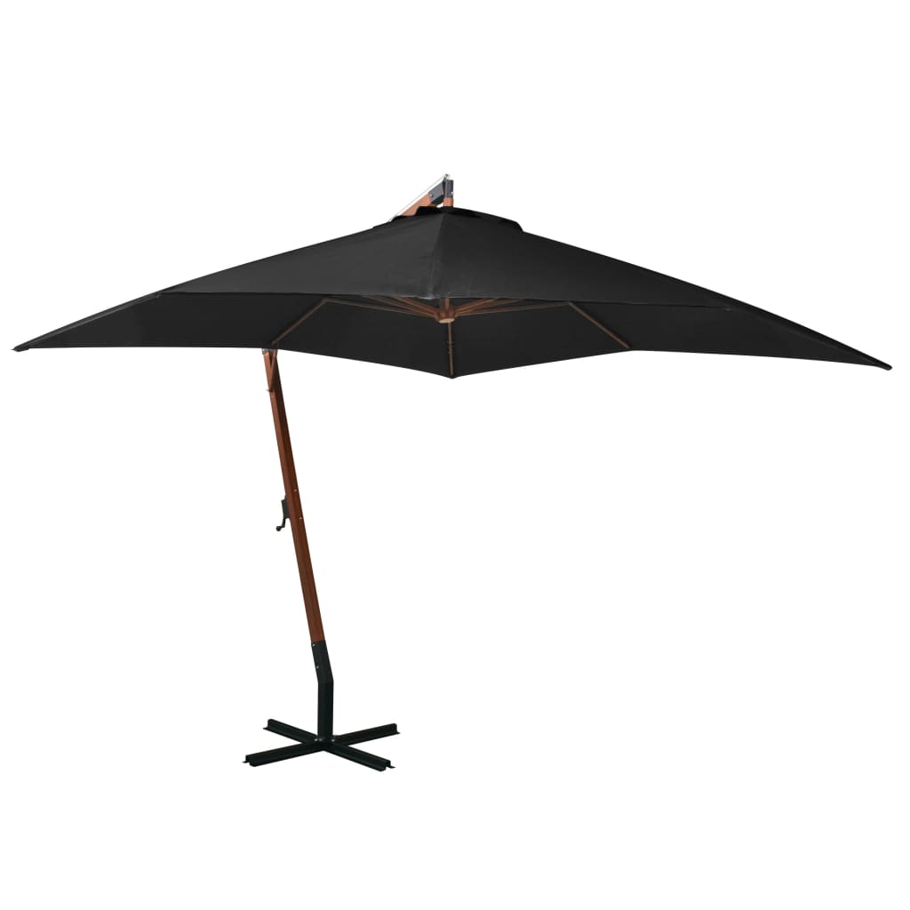vidaXL Cantilever Parasol with Mast Black 3x3 m Solid Fir Wood