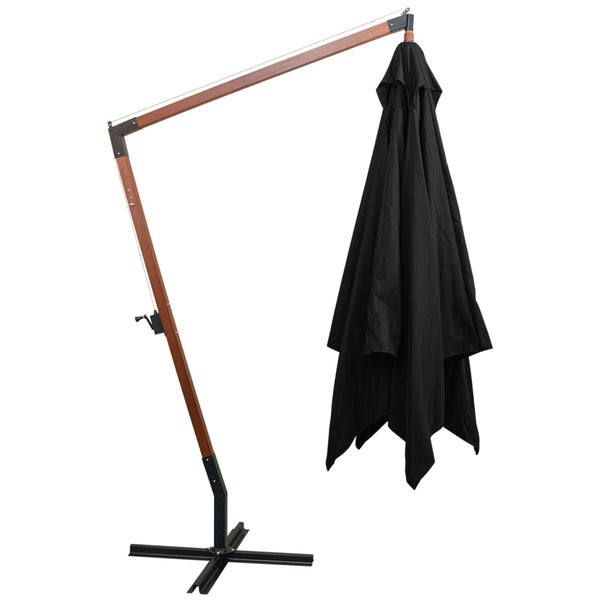 vidaXL Cantilever Parasol with Mast Black 3x3 m Solid Fir Wood