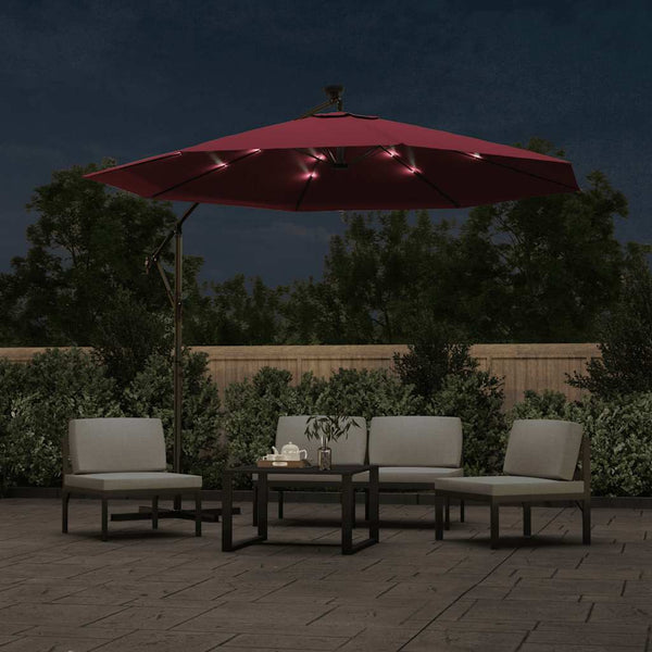 vidaXL Cantilever Parasol with LED Lights and Steel Pole Wine Red