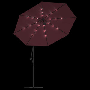 vidaXL Cantilever Parasol with LED Lights and Steel Pole Wine Red
