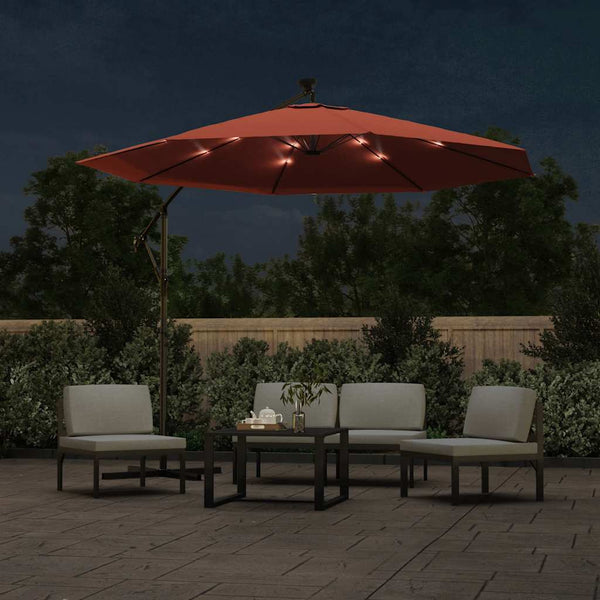 vidaXL Cantilever Parasol with LED Lights and Steel Pole Terracotta