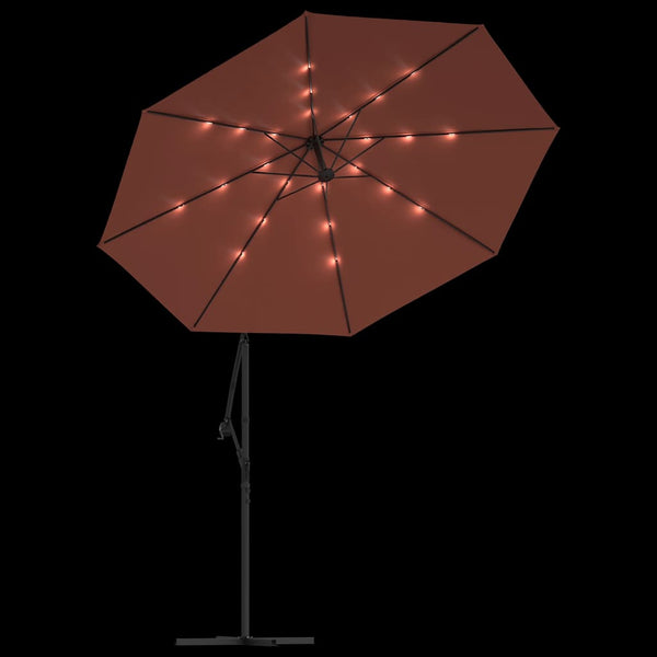 vidaXL Cantilever Parasol with LED Lights and Steel Pole Terracotta