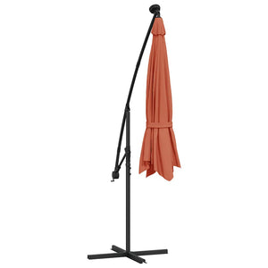 vidaXL Cantilever Parasol with LED Lights and Steel Pole Terracotta