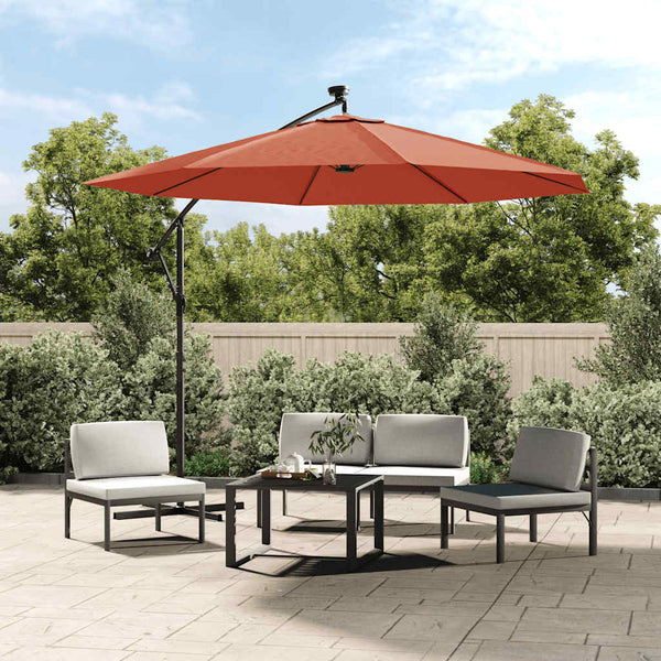 vidaXL Cantilever Parasol with LED Lights and Steel Pole Terracotta