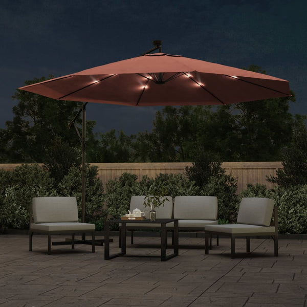 vidaXL Cantilever Parasol with LED Lighting Steel Pole Terracotta 350 cm