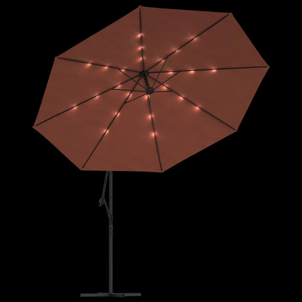 vidaXL Cantilever Parasol with LED Lighting Steel Pole Terracotta 350 cm