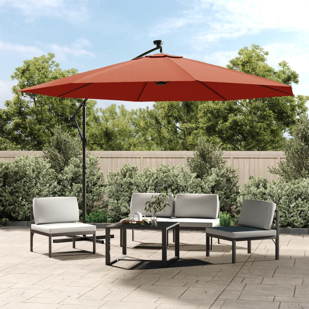 vidaXL Cantilever Parasol with LED Lighting Steel Pole Terracotta 350 cm