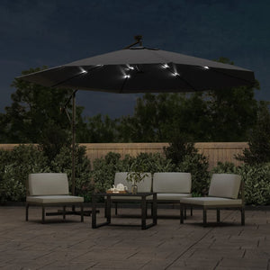 vidaXL Cantilever Parasol with LED Lighting Steel Pole Black 350 cm