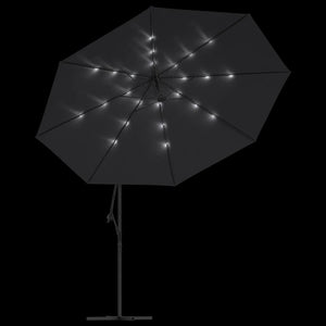 vidaXL Cantilever Parasol with LED Lighting Steel Pole Black 350 cm