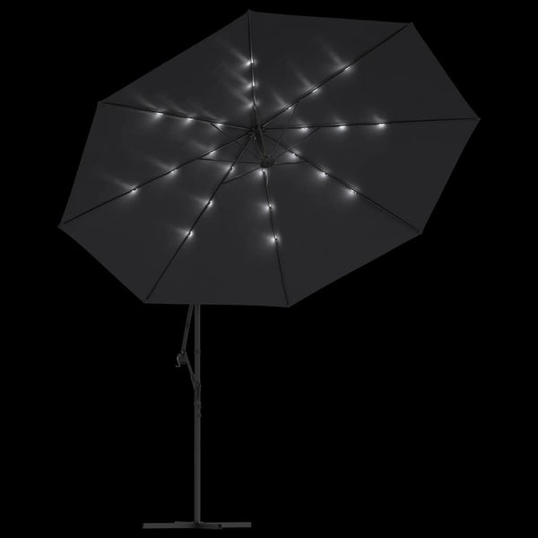 vidaXL Cantilever Parasol with LED Lighting Steel Pole Black 350 cm