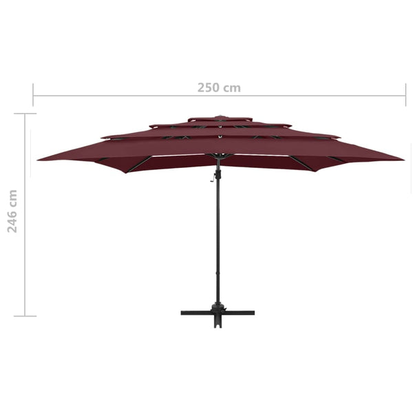 vidaXL 4-Layer Parasol with Aluminum Pole Burgundy 250x250 cm
