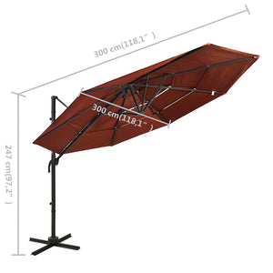 vidaXL 4-Layer Parasol with Aluminum Pole Terracotta Red 3x3 m