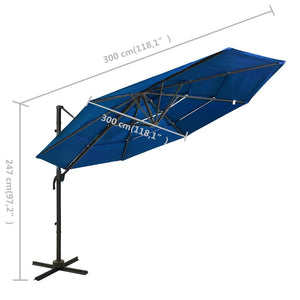 vidaXL Four-Layer Sun Parasol with Aluminum Pole Azure Blue 3x3 m