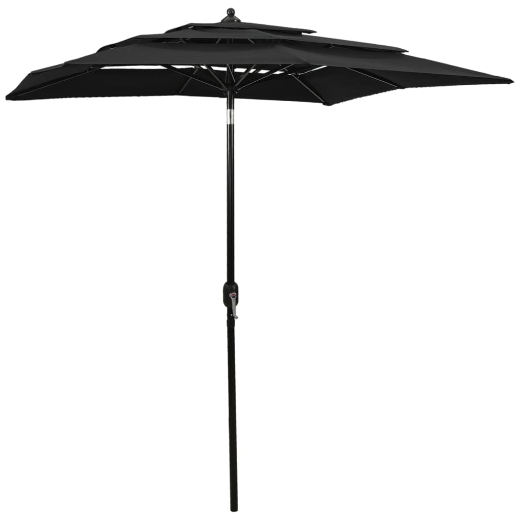 vidaXL Parasol with Aluminum Pole 3-Layer Black 2x2 m