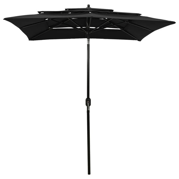 vidaXL Parasol with Aluminum Pole 3-Layer Black 2x2 m