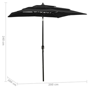 vidaXL Parasol with Aluminum Pole 3-Layer Black 2x2 m