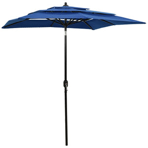 vidaXL Parasol with Aluminum Pole 3-Layer Azure Blue 2x2 m