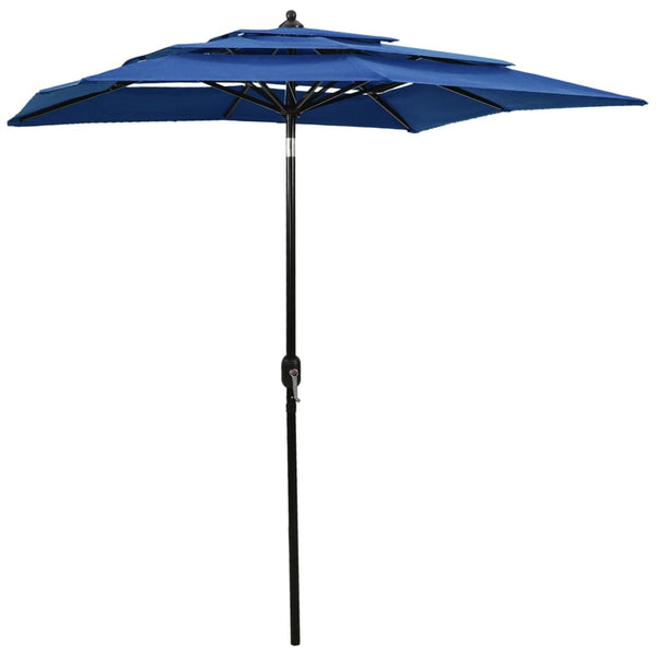 vidaXL Parasol with Aluminum Pole 3-Layer Azure Blue 2x2 m