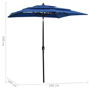 vidaXL Parasol with Aluminum Pole 3-Layer Azure Blue 2x2 m