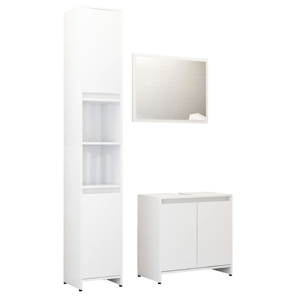 vidaXL 3-Piece Bathroom Furniture Set High Gloss White Engineered Wood