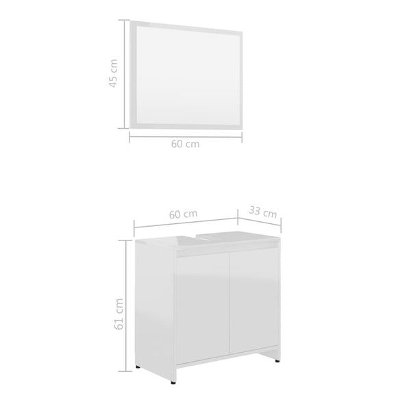 vidaXL 3-Piece Bathroom Furniture Set High Gloss White Engineered Wood