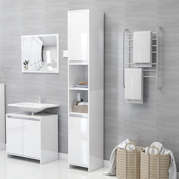 vidaXL 3-Piece Bathroom Furniture Set High Gloss White Engineered Wood