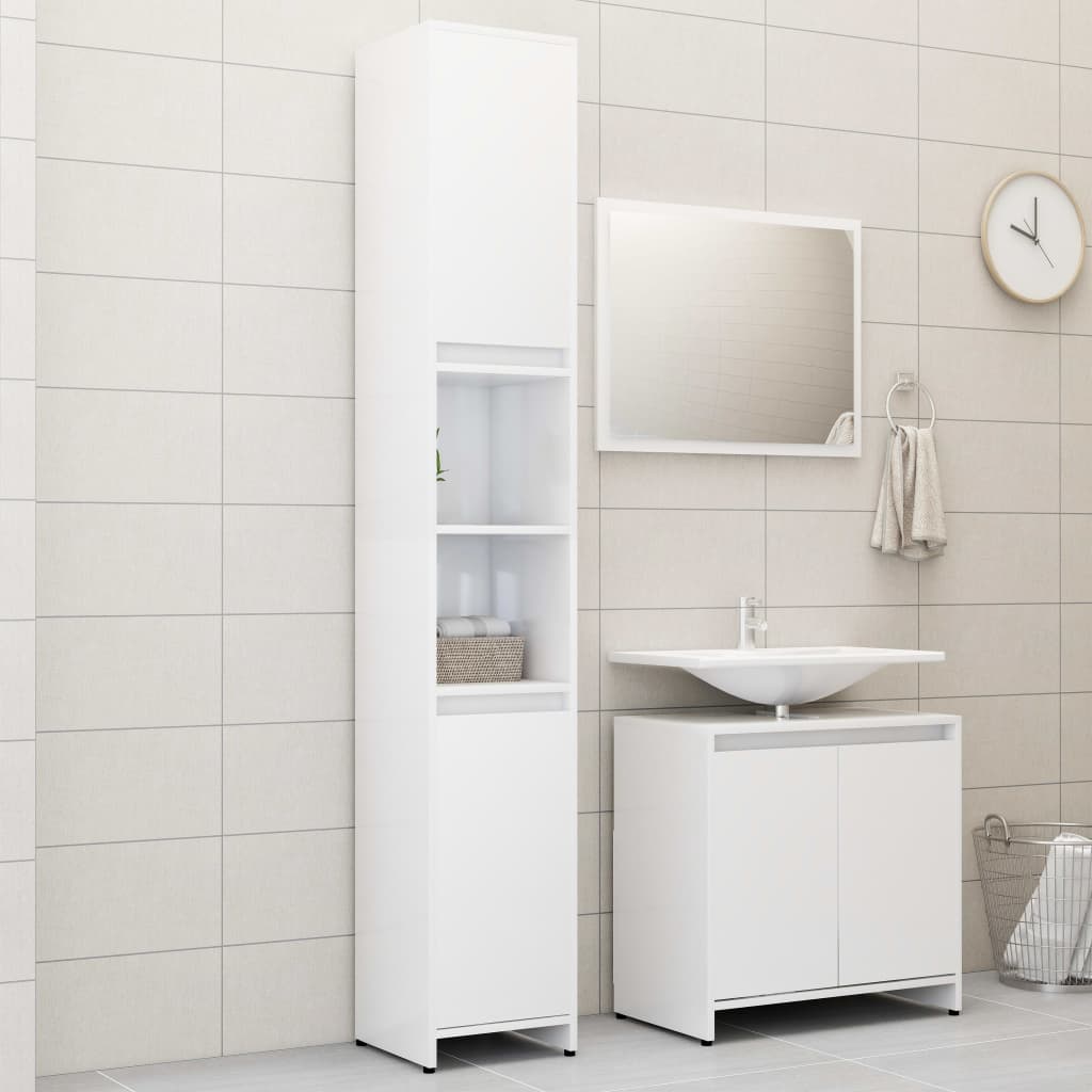 vidaXL 3-Piece Bathroom Furniture Set High Gloss White Engineered Wood