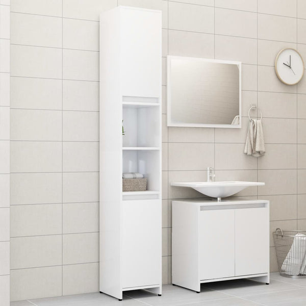 vidaXL 3-Piece Bathroom Furniture Set High Gloss White Engineered Wood