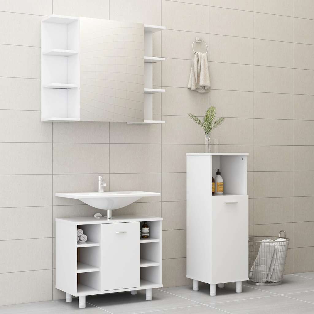 vidaXL 3-Piece Bathroom Furniture Set White Engineered Wood