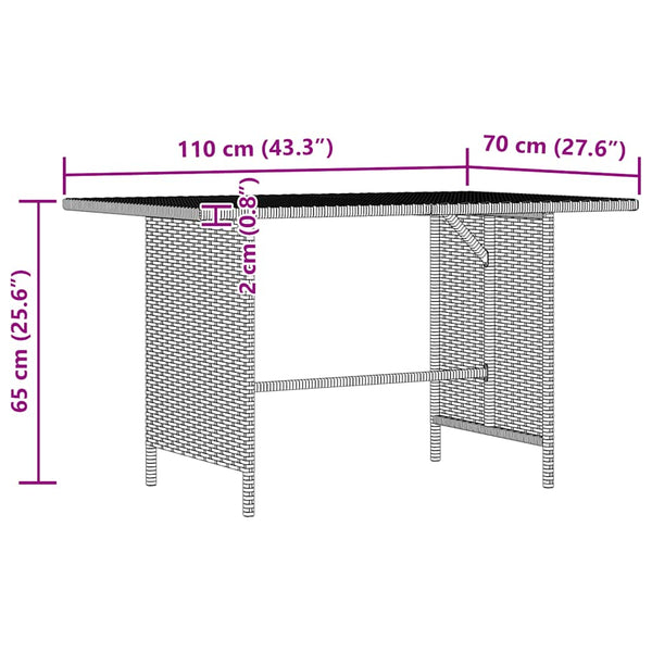 Garten-Esstisch Grau 110x70x65 cm Poly Rattan