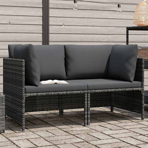 2-Sitzer-Gartensofa mit Polstern Grau Poly Rattan