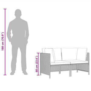 2-Sitzer-Gartensofa mit Polstern Grau Poly Rattan