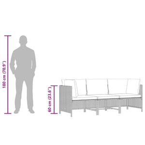 vidaXL 3-Seater Garden Sofa with Cushions Grey Poly Rattan