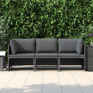 vidaXL 3-Seater Garden Sofa with Cushions Grey Poly Rattan