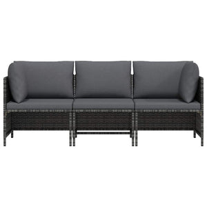 vidaXL 3-Seater Garden Sofa with Cushions Grey Poly Rattan