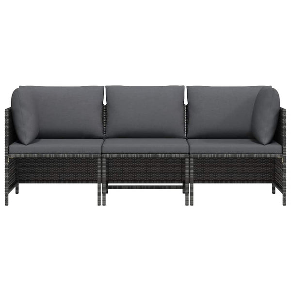 vidaXL 3-Seater Garden Sofa with Cushions Grey Poly Rattan