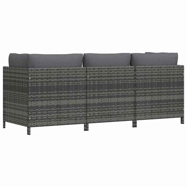 vidaXL 3-Seater Garden Sofa with Cushions Grey Poly Rattan