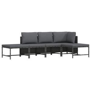 5-tlg. Garten-Sofagarnitur mit Auflagen Grau Poly Rattan